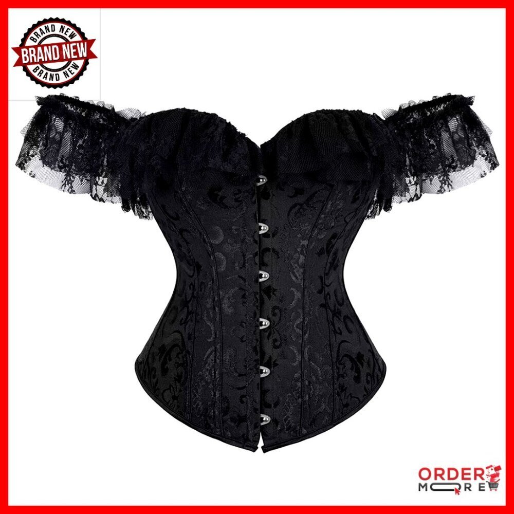 Floral Lace Corset Top Off Shoulder Sleeves Victorian Gothic Vintage Cosplay
